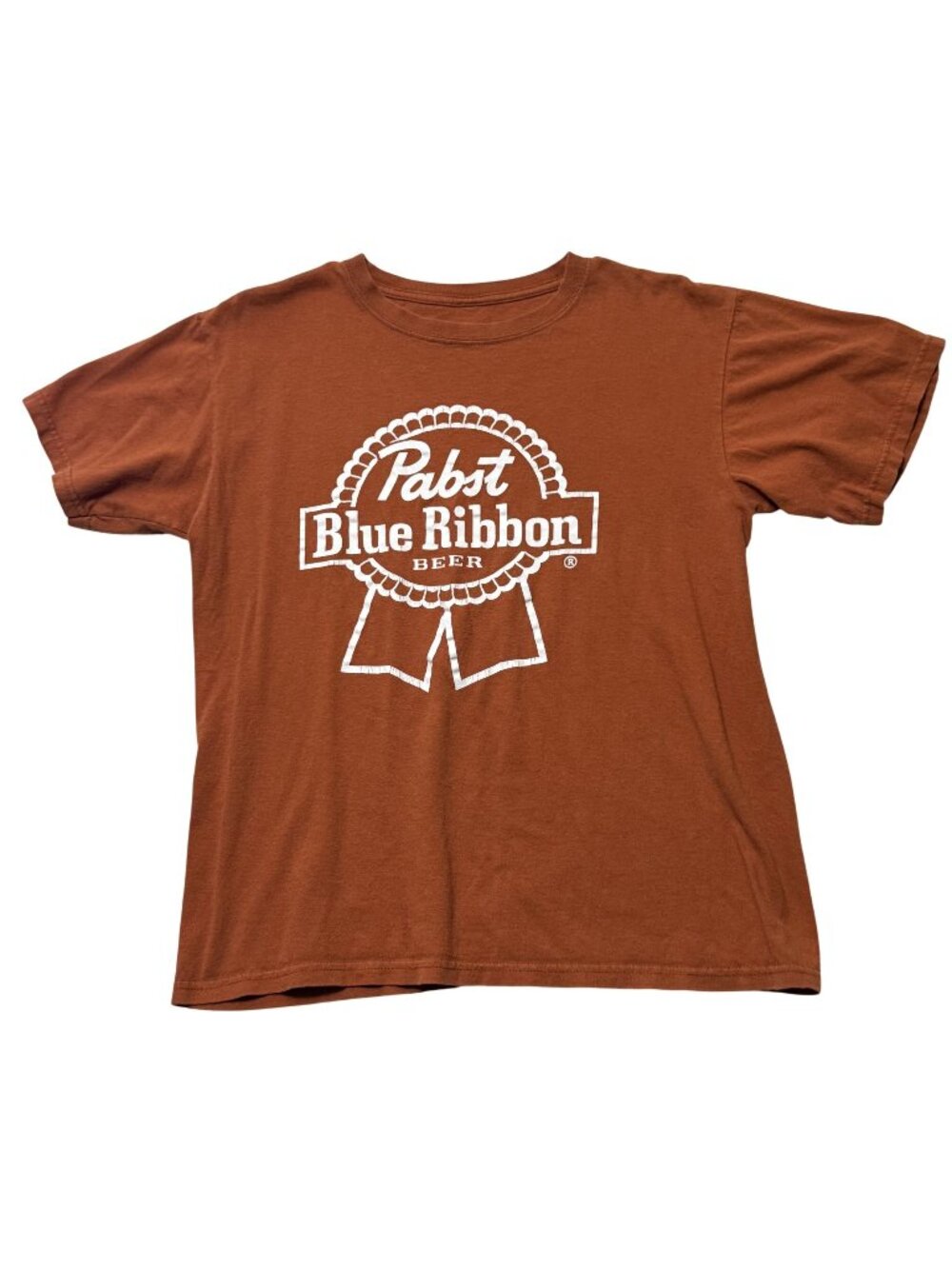 Pabst Blue Ribbon Beer Graphic Brown T-Shirt Cotton Blend Small Vintage Look